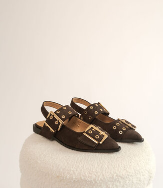 The Suede Buckle Flats Brown