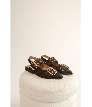 The Suede Buckle Flats Brown