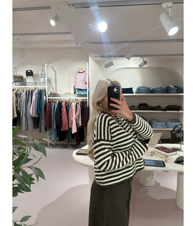 Trui Button Up Striped Brown