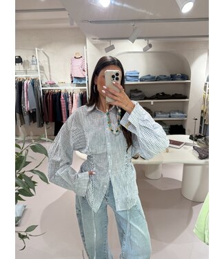 Blouse Getailleerd Check Blue