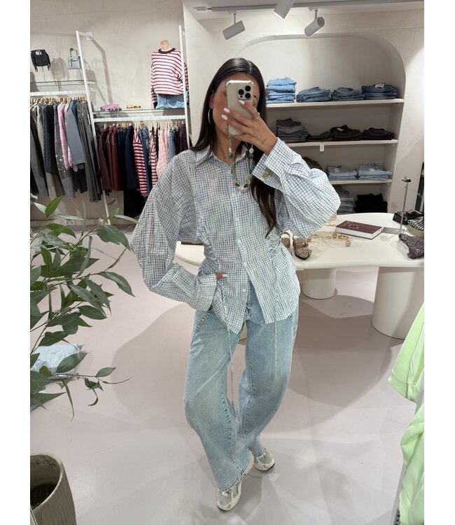 Blouse Getailleerd Check Blue