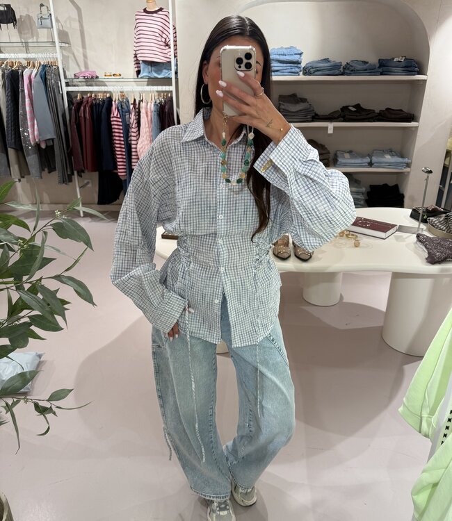 Blouse Getailleerd Check Blue