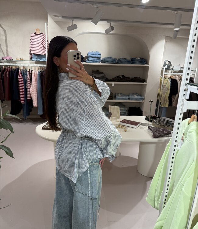 Blouse Getailleerd Check Blue