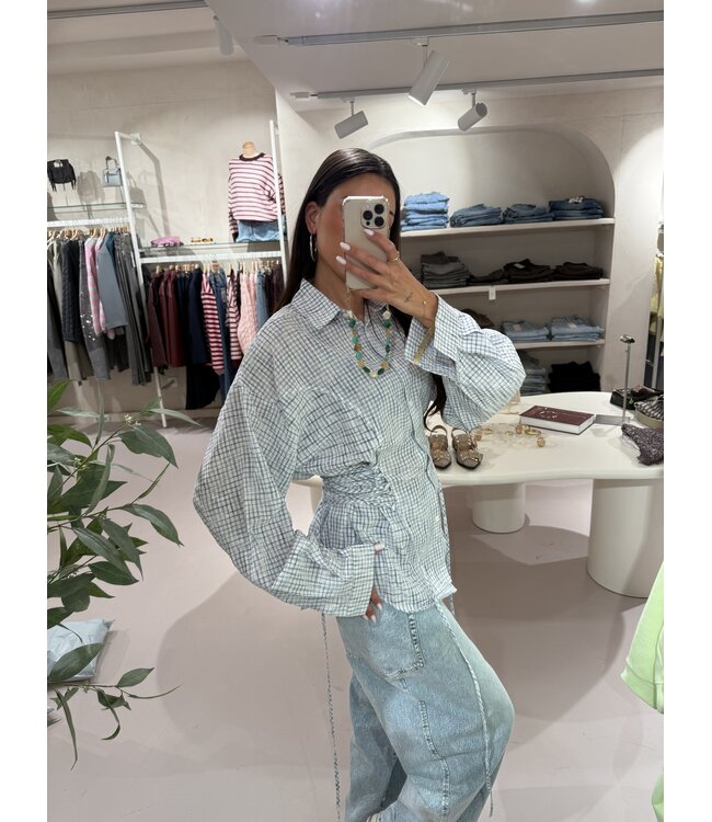 Blouse Getailleerd Check Blue