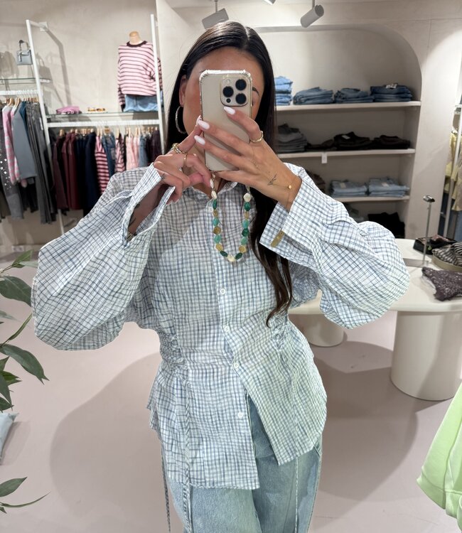 Blouse Getailleerd Check Blue