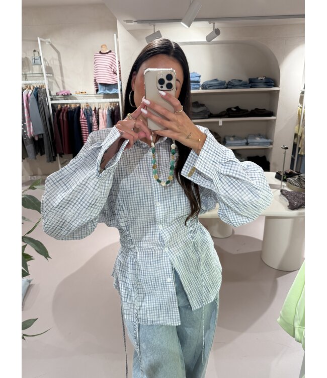 Blouse Getailleerd Check Blue