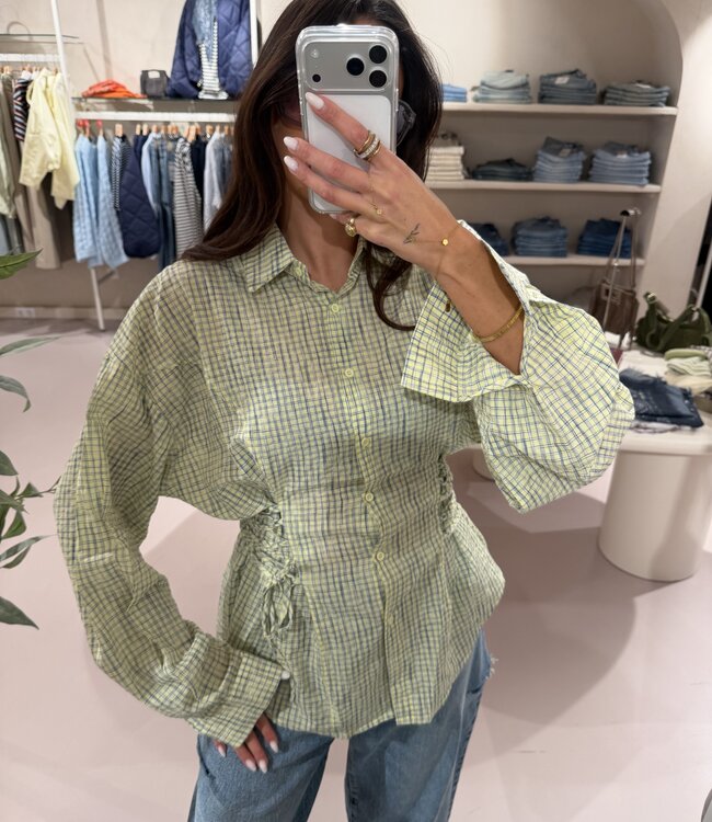 Blouse Getailleerd Check Lime