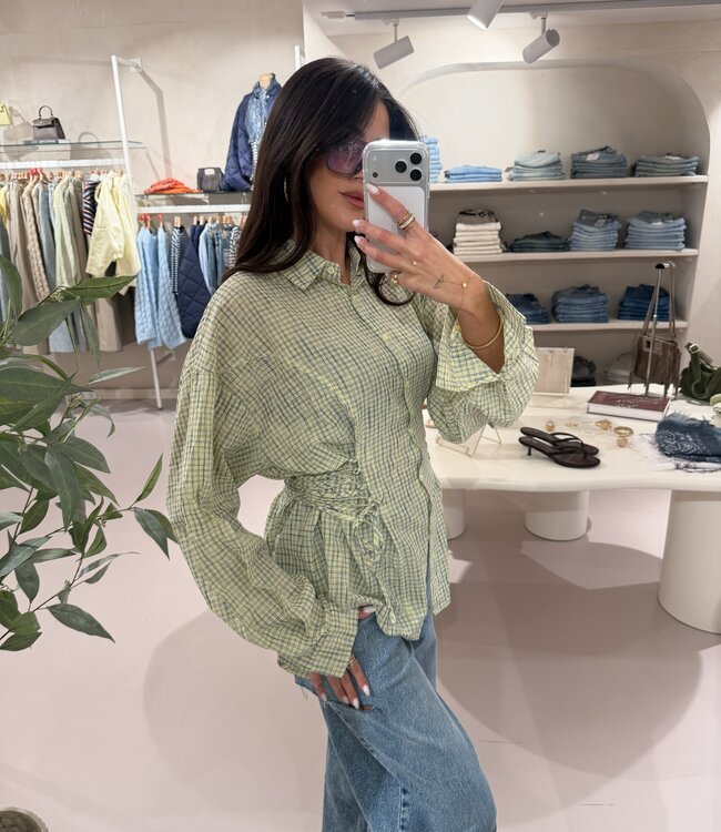 Blouse Getailleerd Check Lime
