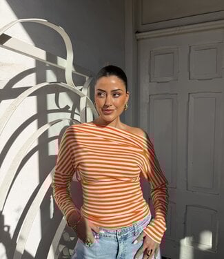The Carly Striped Orange Off Shoulder