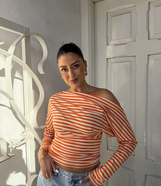 The Carly Striped Orange Off Shoulder
