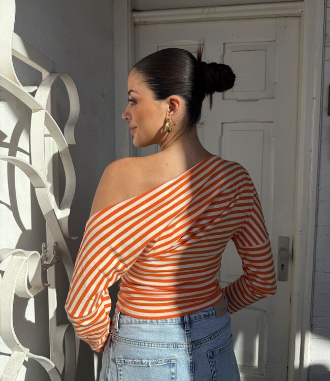 The Carly Striped Orange Off Shoulder