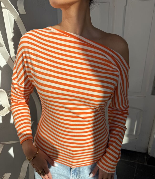 The Carly Striped Orange Off Shoulder