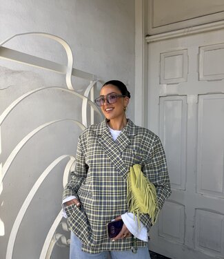 Ambika Oversized Blazer Vanilla Navy Plaid