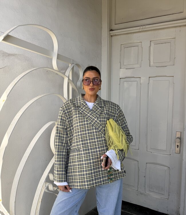 Ambika Oversized Blazer Vanilla Navy Plaid