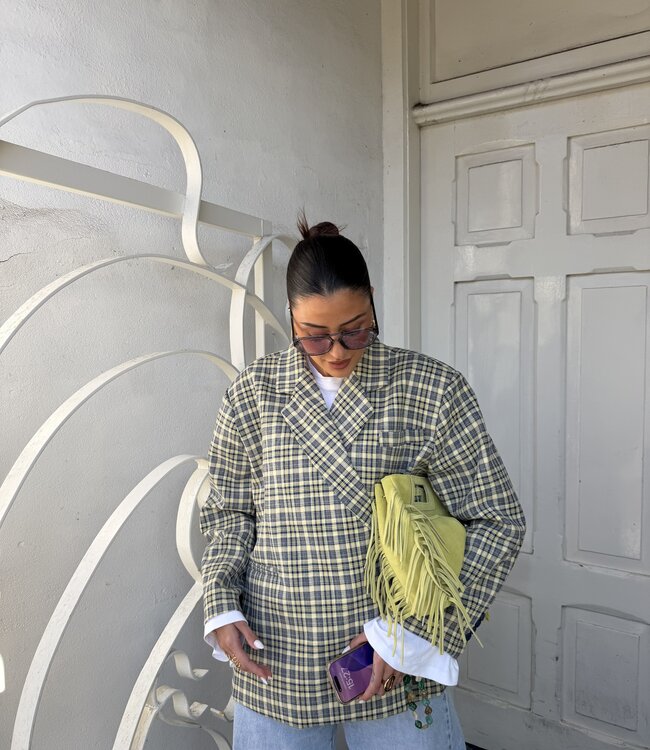 Ambika Oversized Blazer Vanilla Navy Plaid