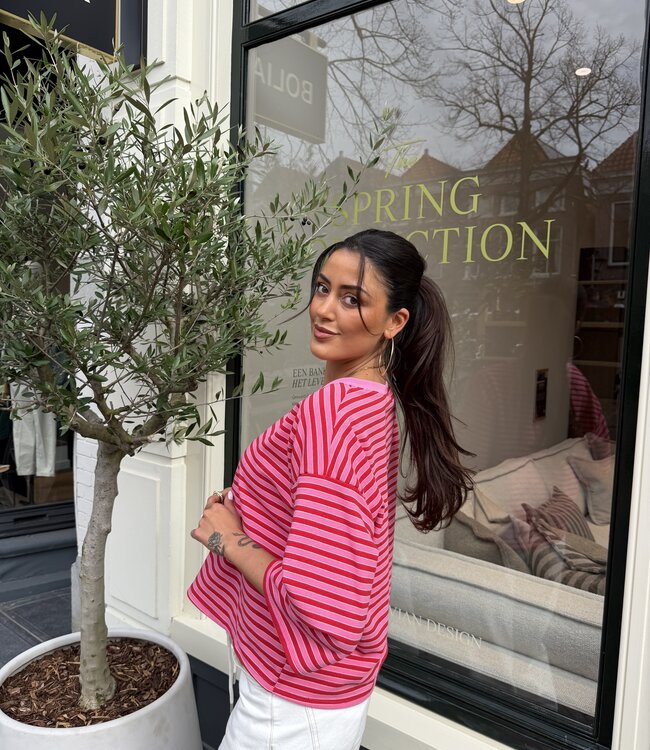 T- Shirt Striped Alara Hot Pink