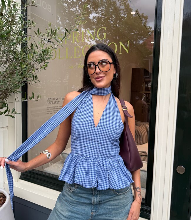 The Amelia Halter Top Check Blue