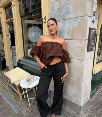 The Dotted Off Shoulder Top Brown Black