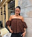The Dotted Off Shoulder Top Brown Black