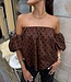 The Dotted Off Shoulder Top Brown Black