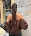 The Dotted Off Shoulder Top Brown Black