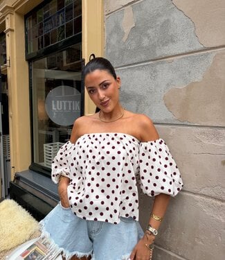 The Dotted Off Shoulder Top White Red