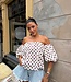 The Dotted Off Shoulder Top White Red