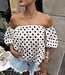The Dotted Off Shoulder Top White Red