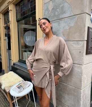 The Harper Wrap Dress Beige