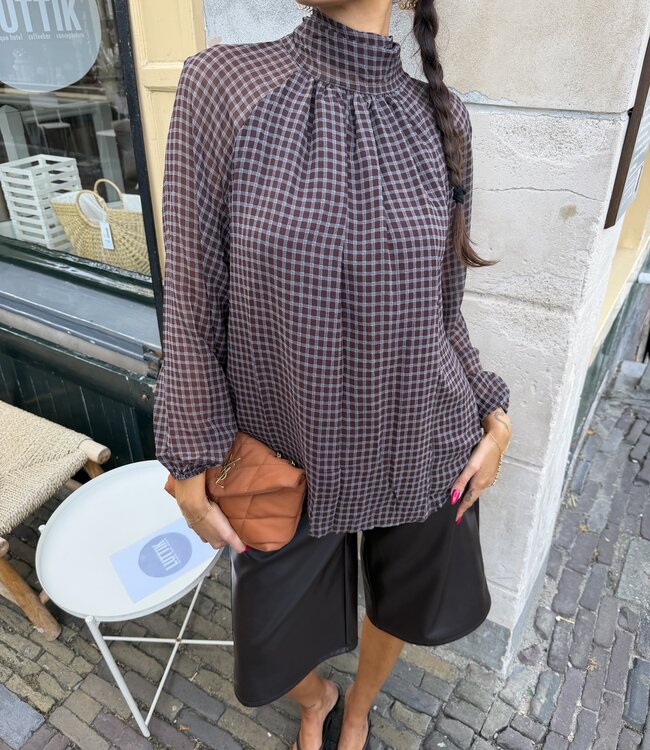 The Riley Check Blouse Brown