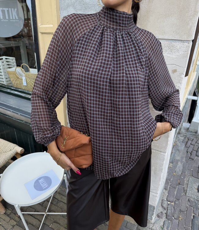 The Riley Check Blouse Brown