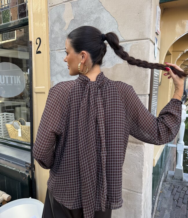 The Riley Check Blouse Brown