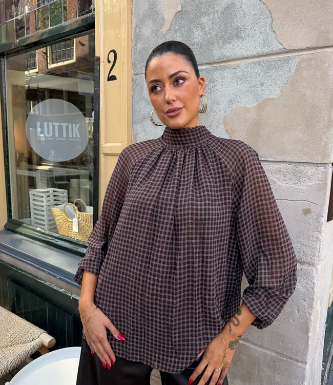 The Riley Check Blouse Brown