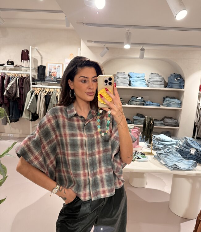 The Louisiana Blouse Check Burgundy Grey
