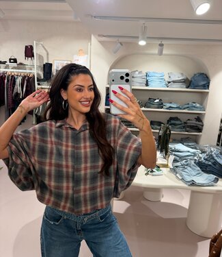 The Louisiana Blouse Check Burgundy Grey