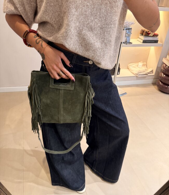 The Suede Fringe Bag Green