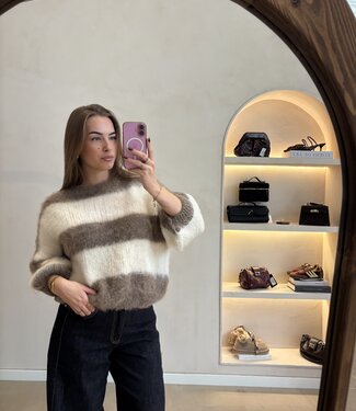 The Fluffy Knit Brown White Striped