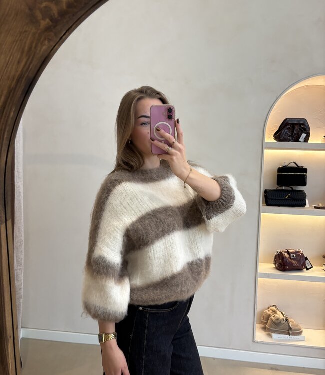 The Fluffy Knit Brown White Striped