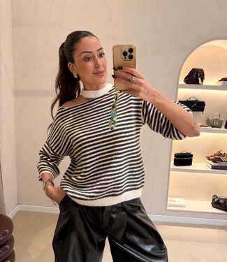 The Mae Knit Brown Creme  Stripe