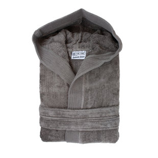 Luxe Fluwelen Badstof Badjas Capuchon Taupe