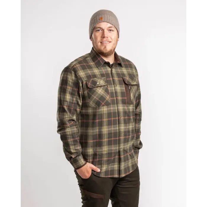 Pinewood Cornwall overhemd H.Olive/ Terracotta