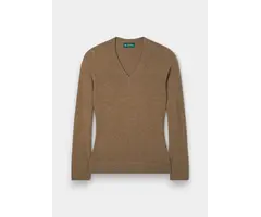 Alan Paine Alan Paine Isla ladies Inset v-neck cashmere trui |Pecan