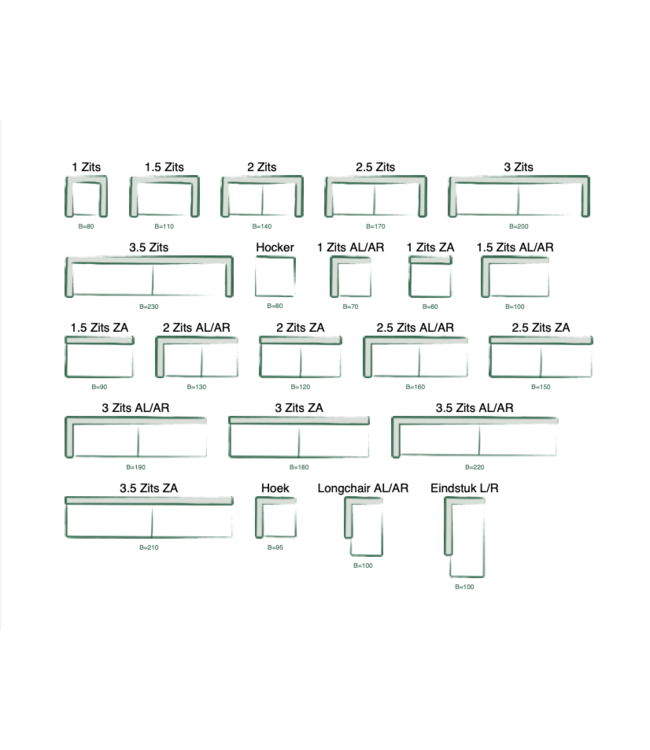 Bank Glen zelf samenstellen zoals afgebeeld in bekleding: D-Be Real 7