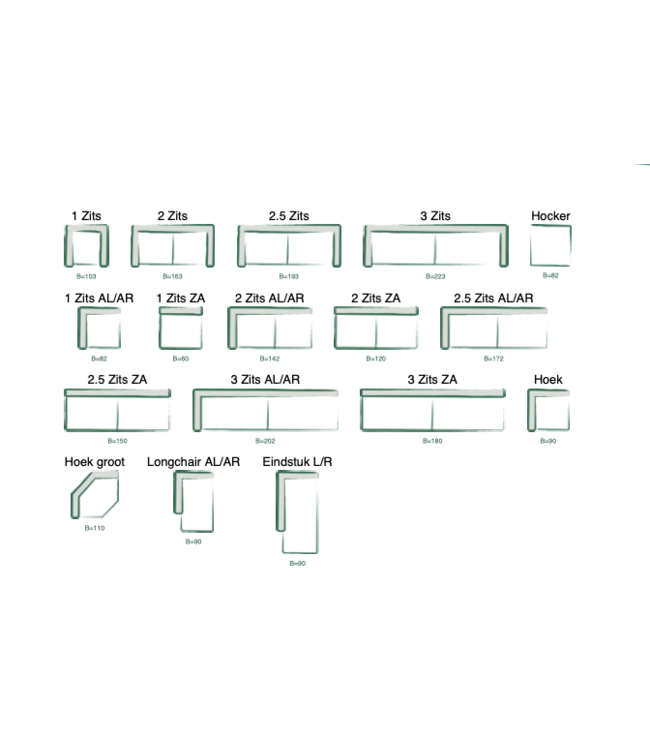 Bank Duco zoals afgebeeld: 2,5 zits in bekleding: C-River 66 Contrast Stiksel