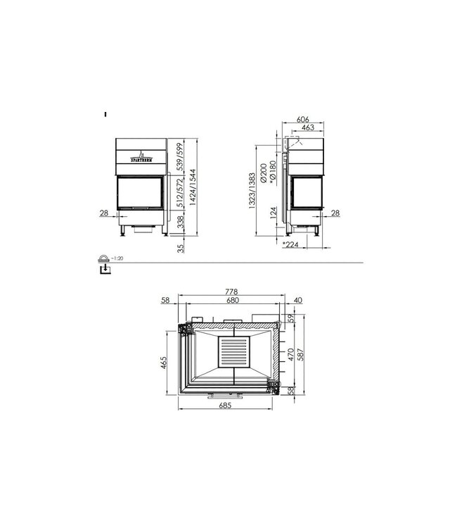 Spartherm Linear Corner 68x46x51 (vaste greep)