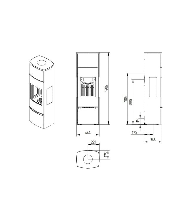 Jydepejsen Jydepejsen Bella Hoog 5 kW Zwart met Zijruiten – Slanke houtkachel met panoramisch vuurzicht