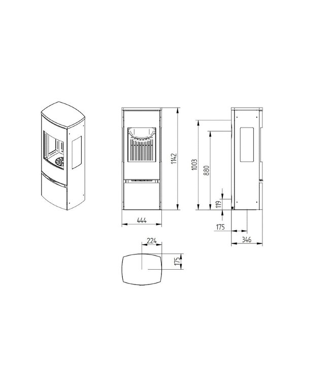 Jydepejsen Jydepejsen Bella 5 kW Zwart met Zijruiten – Compacte houtkachel met panoramisch vuurzicht