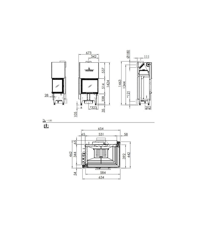 Spartherm Linear Corner 58x39x51 (vaste greep)