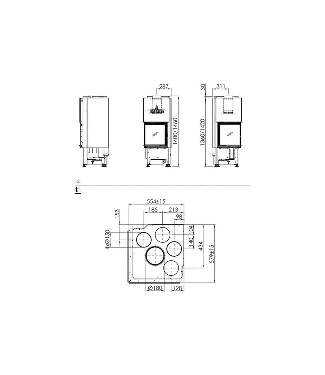 Spartherm Linear Corner 46x46x57 (vaste greep)