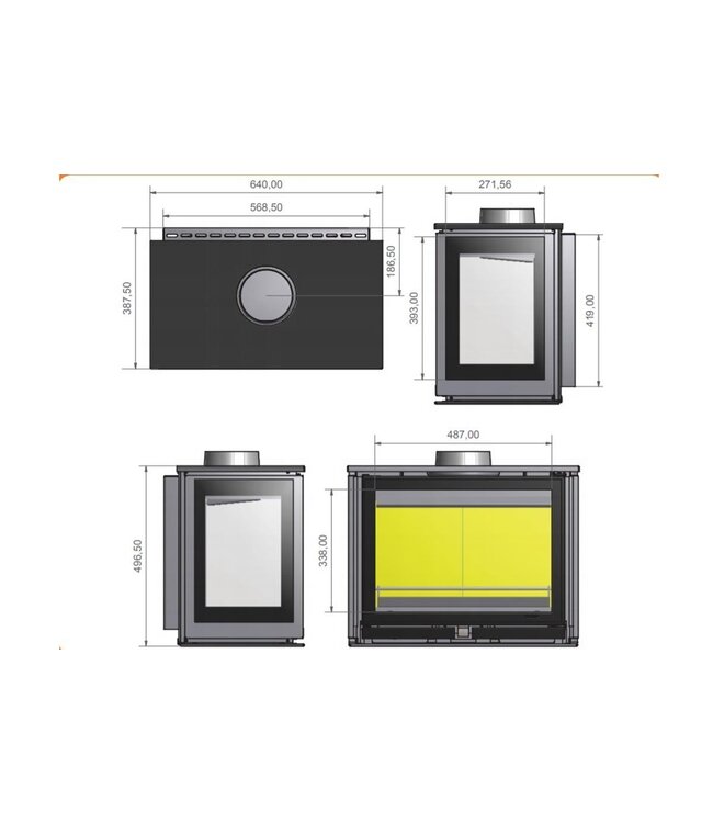 Wanders Square 60 driezijdig Wall houtkachel